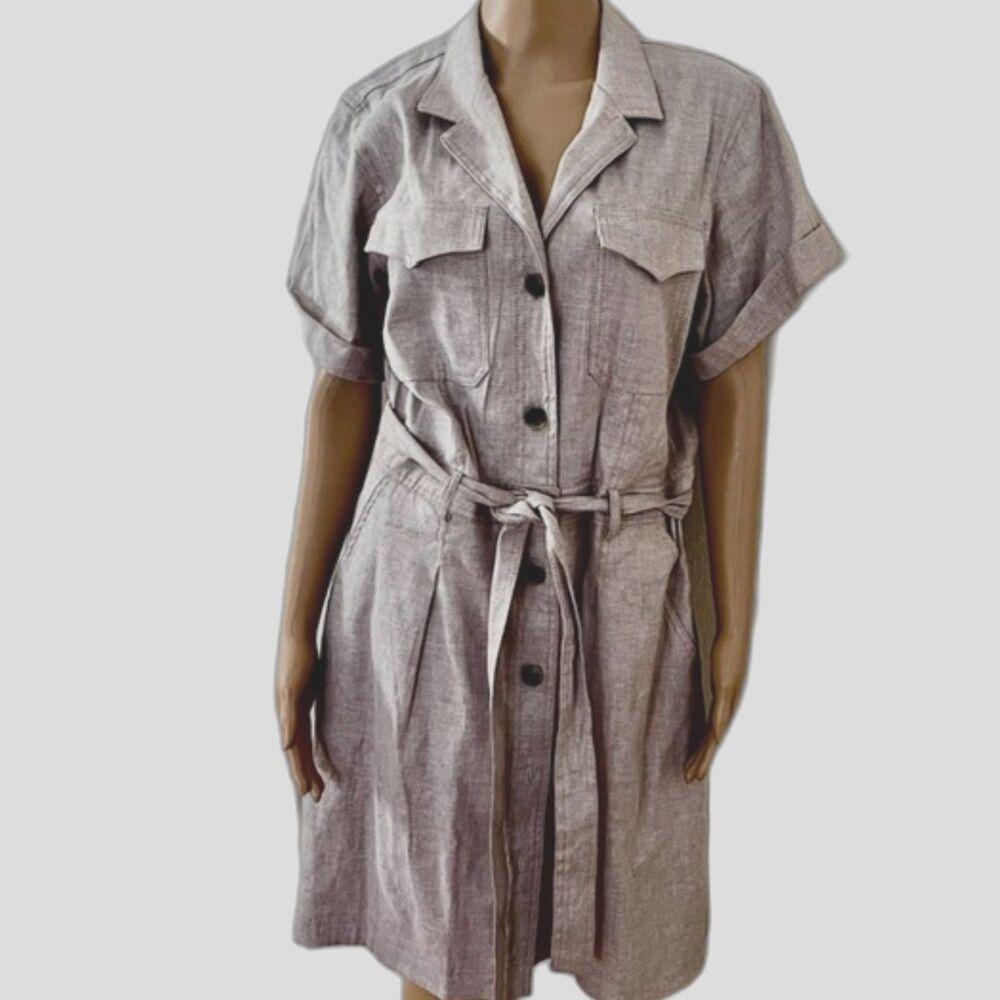 NWT SZ 14 Tall Banana Republic Short Sleeve Utility Shirt Dress in Ecru